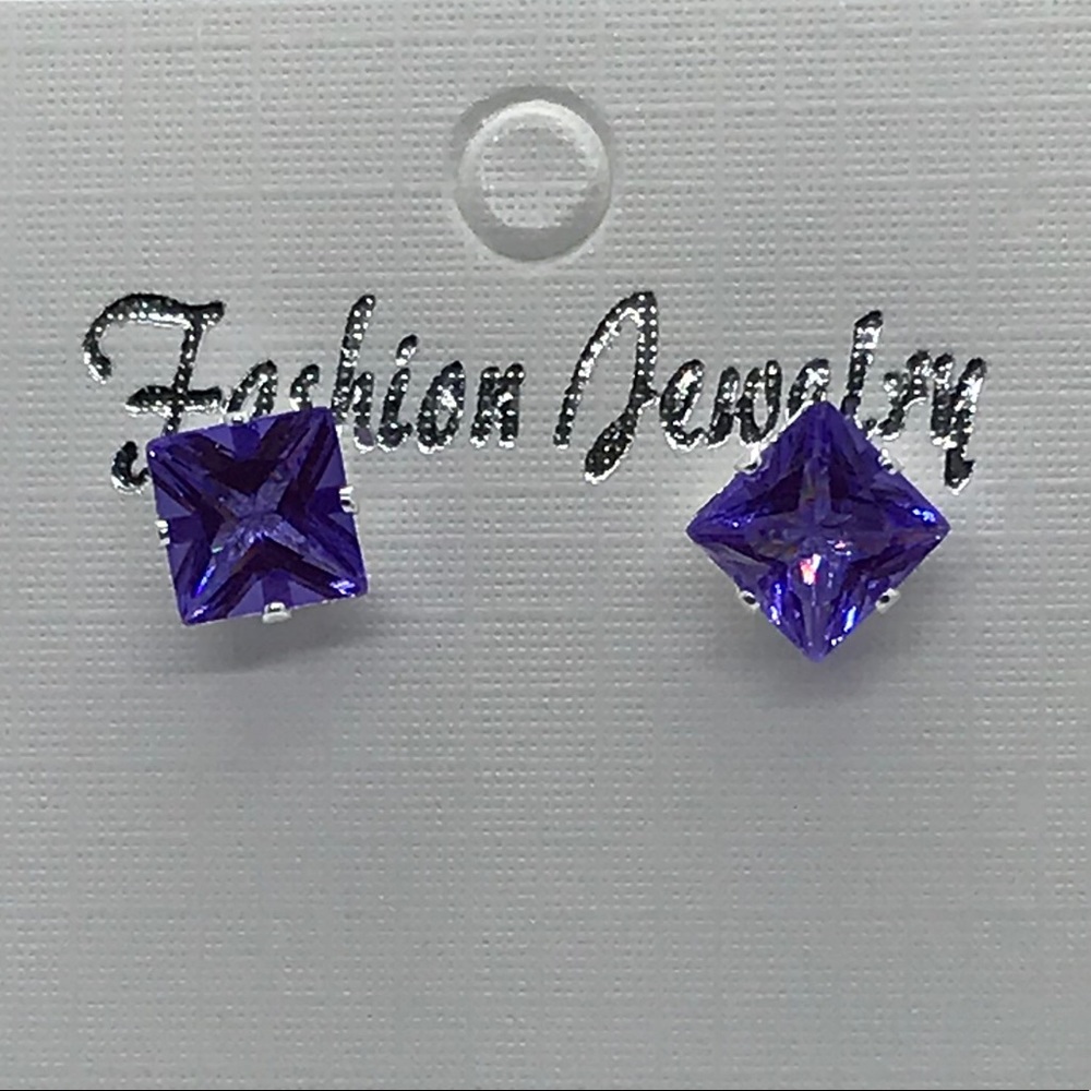 New square purple stainless steel earrings 10mm
